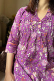 Purple cotton top with floral pattern