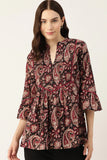 Elegant black top with a traditional royal pattern