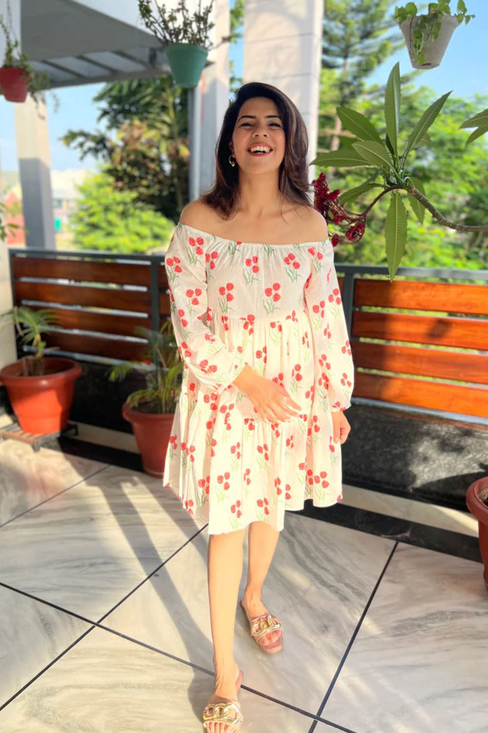 White Daffodil Printed Tier Dress