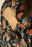 Black cotton top with floral pattern