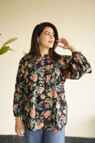 Black cotton top with floral pattern