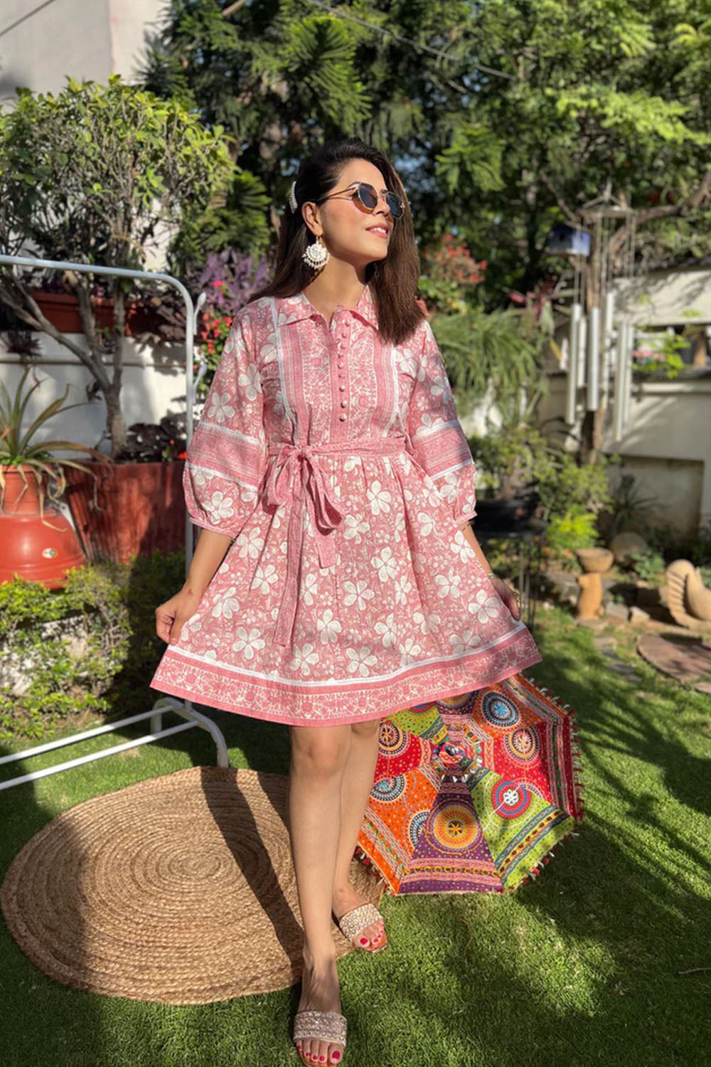 Rose flower printed tier dress