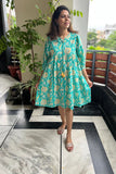 Turquoise Printed Cotton Dress