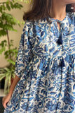 White & Blue Printed Cotton Dress