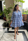 Blue Printed Cotton Dress