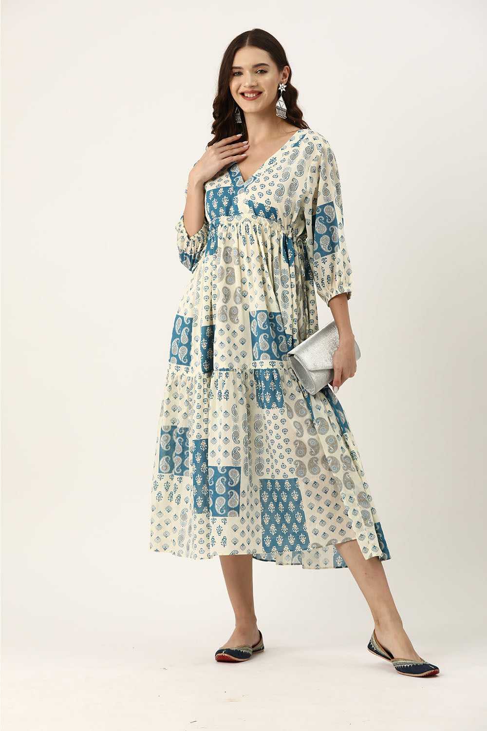 Off White Printed Cotton Dress