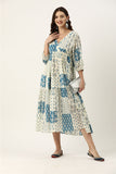 Off White Printed Cotton Dress