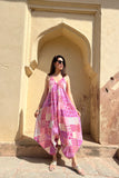 Pink culotte overalls of pure cotton
