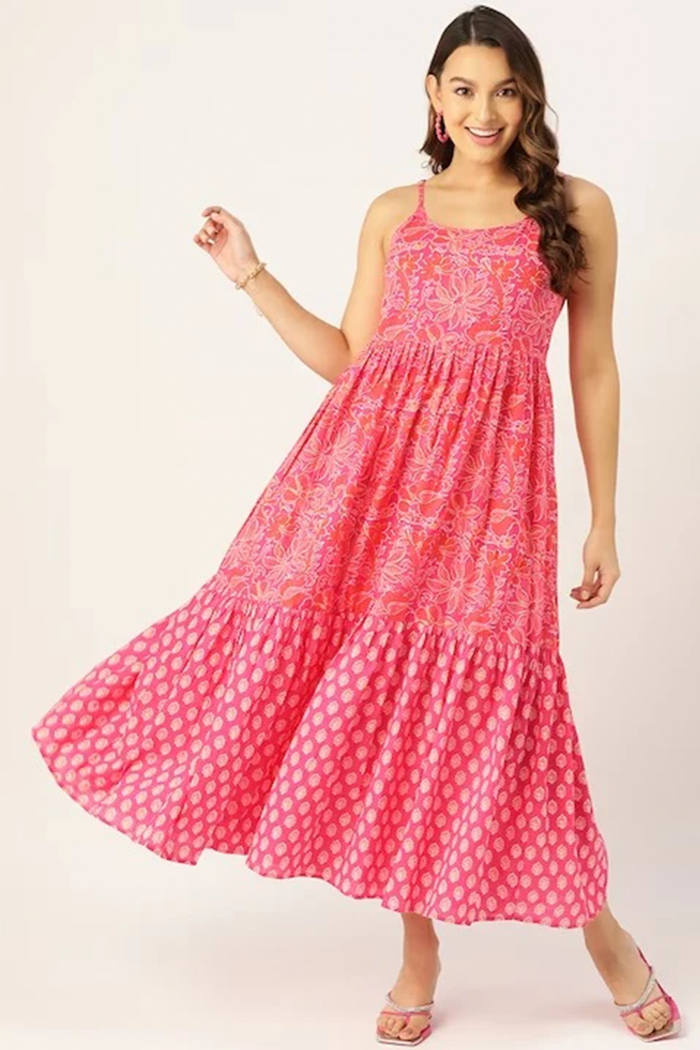 Pink Floral Printed Cami Dress
